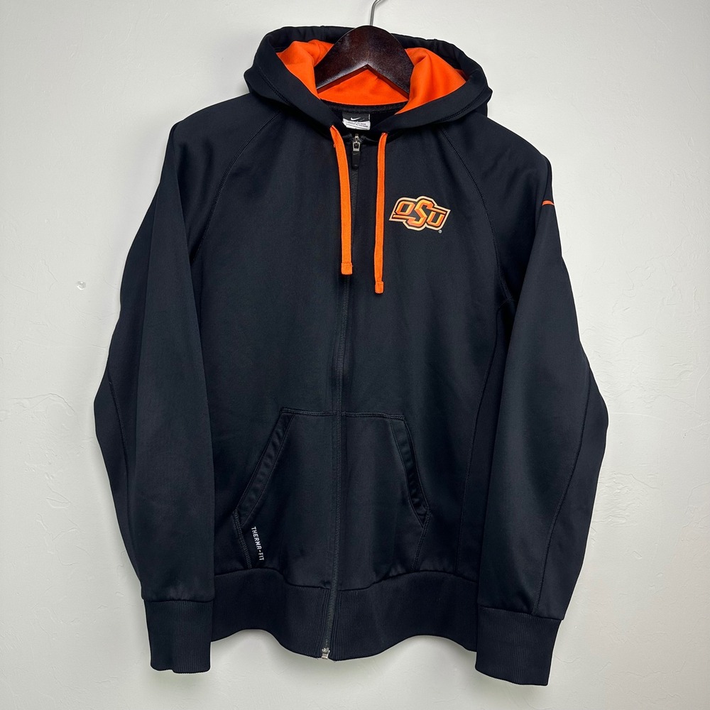 Nike Oklahoma State OSU Therma-FIT Full Zip Hoodie Black Orange Mens Large